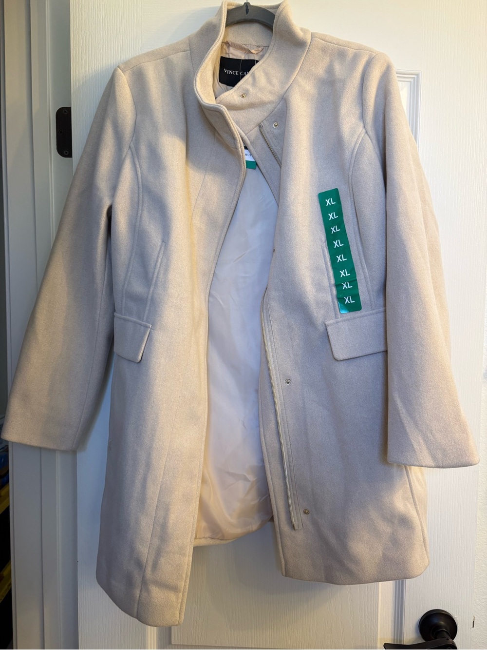Vince Camuto Cream Stand-Collar Wool-Blend Trench Coat